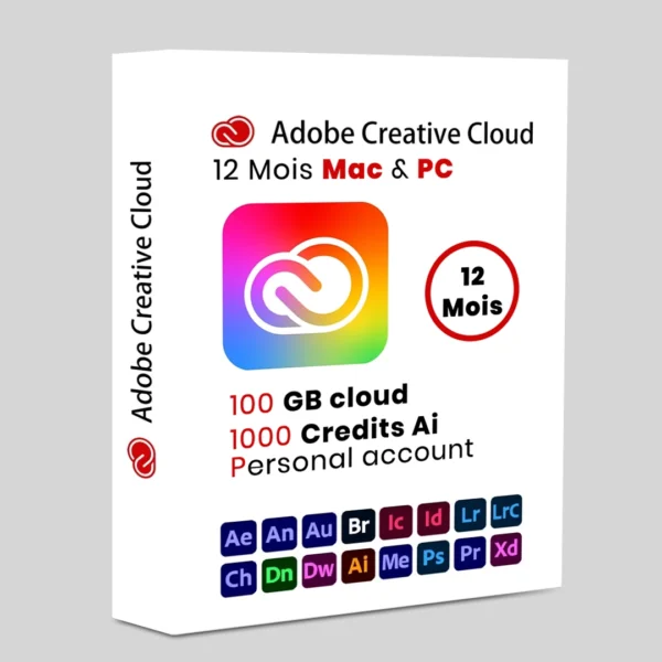 Abonnement Adobe Creative Cloud 2025-2026 12 mois Mac et PC